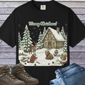 Cottage Woodland Animals Snowy Christmas T-Shirt