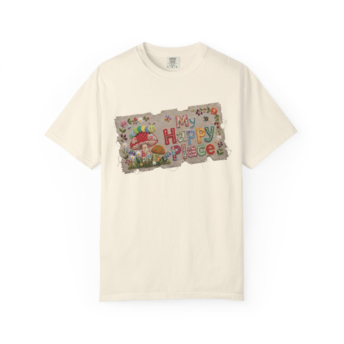 My Happy Place T-Shirt | Mushroom CottageCore with Whimsical Patchwork