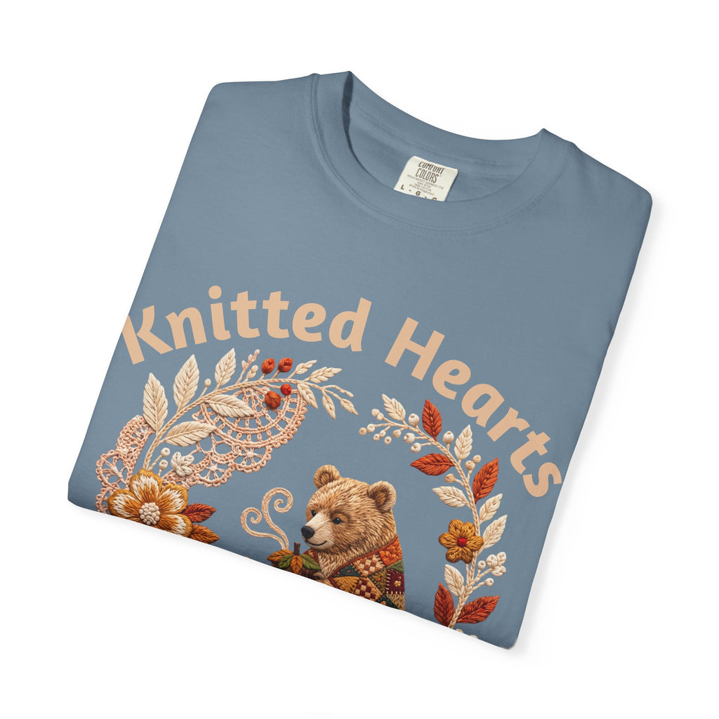 Knitted Hearts Bears Crochet Floral T-Shirt