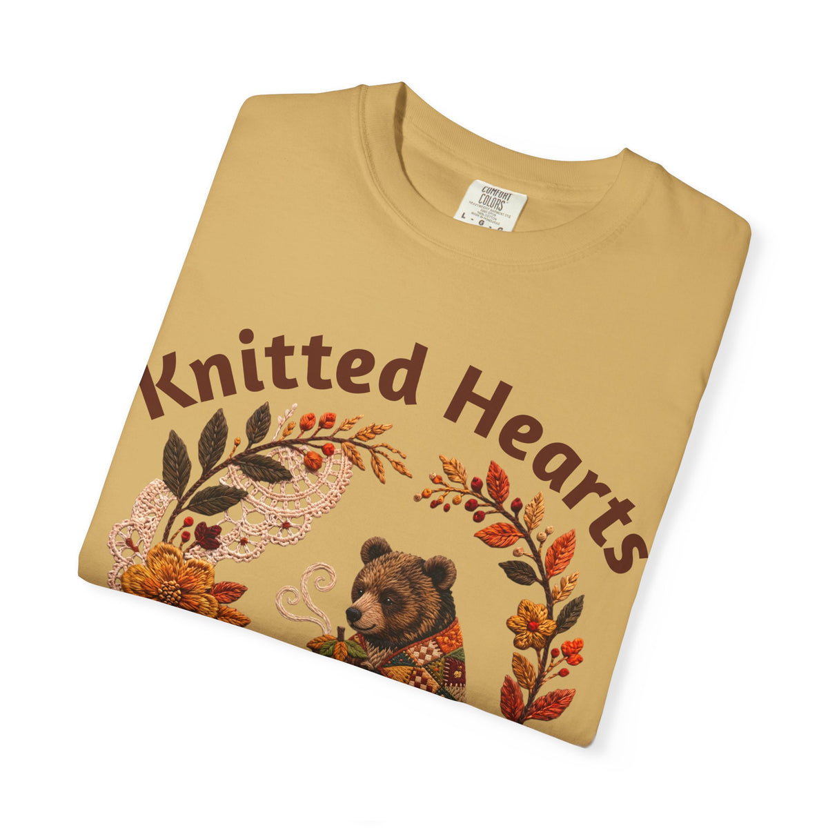 Knitted Hearts Bears Crochet Floral T-Shirt