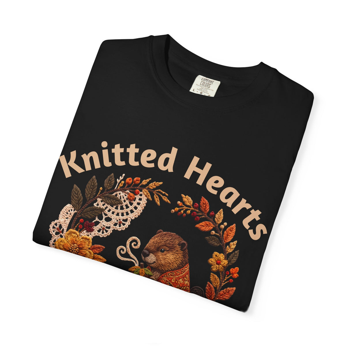 Knitted Hearts Beavers Crochet Floral T-Shirt