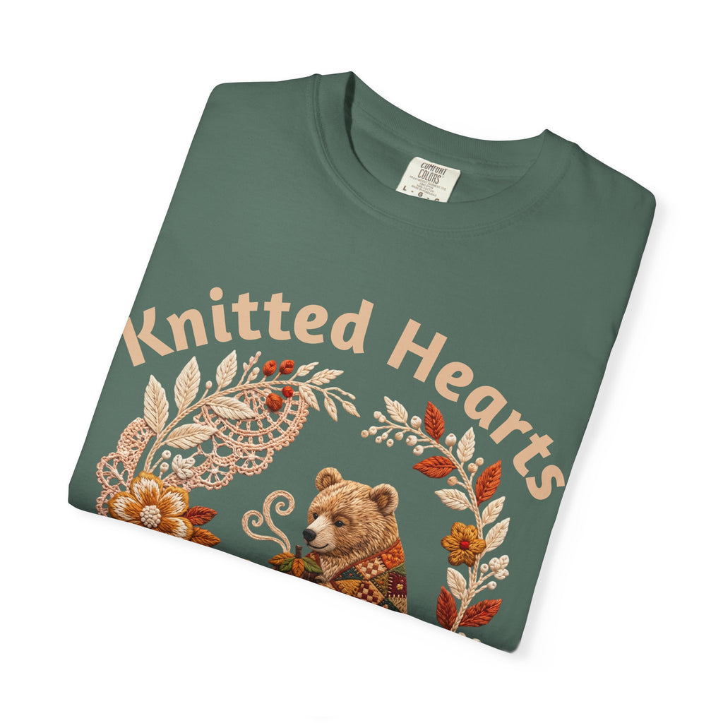 Knitted Hearts Bears Crochet Floral T-Shirt