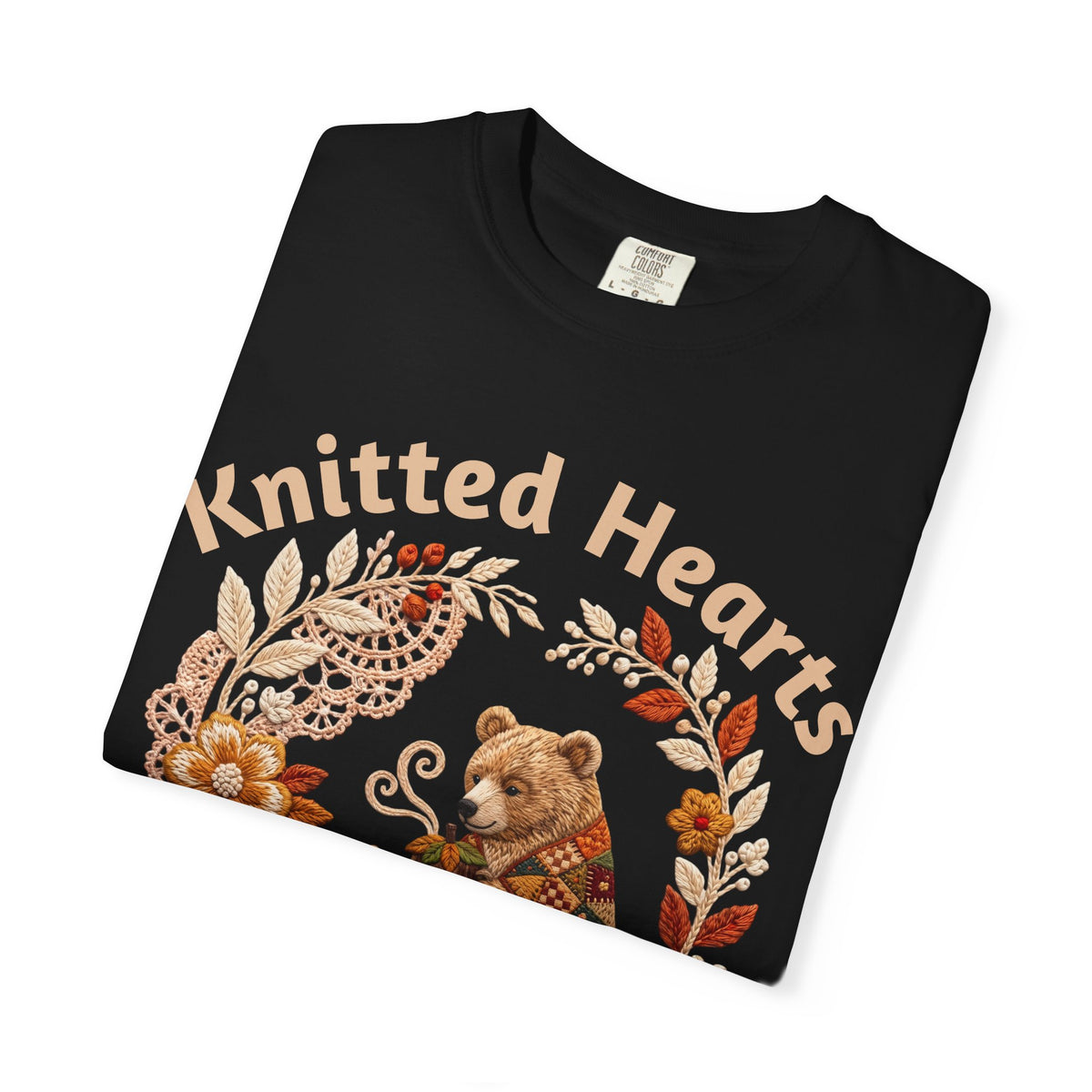Knitted Hearts Bears Crochet Floral T-Shirt