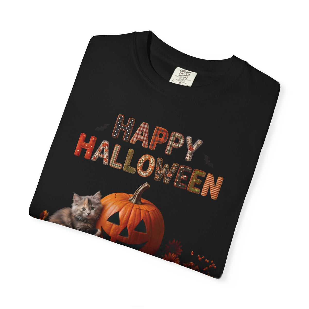 Halloween Pumpkin Grey-Orange Kitten T-Shirt